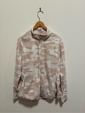Old Navy Active Pink and Beige Camo Fleece Zip-Up Sweater